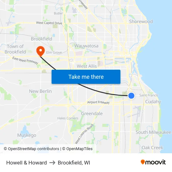 Howell & Howard to Brookfield, WI map