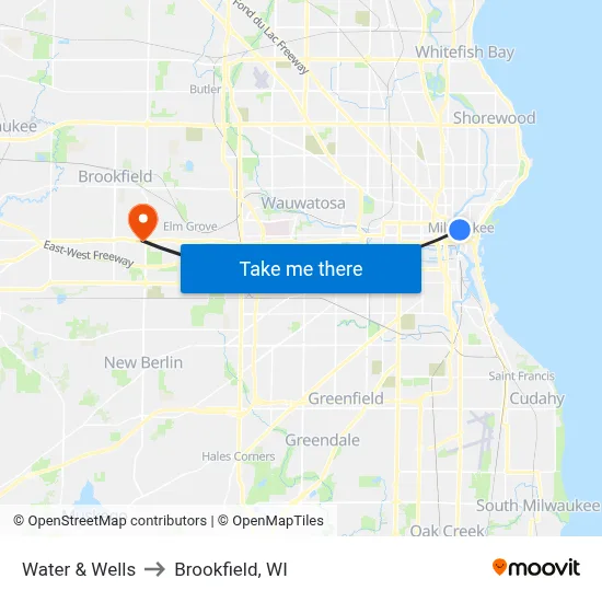 Water & Wells to Brookfield, WI map