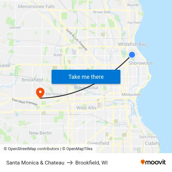 Santa Monica & Chateau to Brookfield, WI map