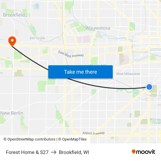 Forest Home & S27 to Brookfield, WI map