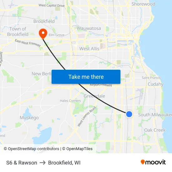 S6 & Rawson to Brookfield, WI map
