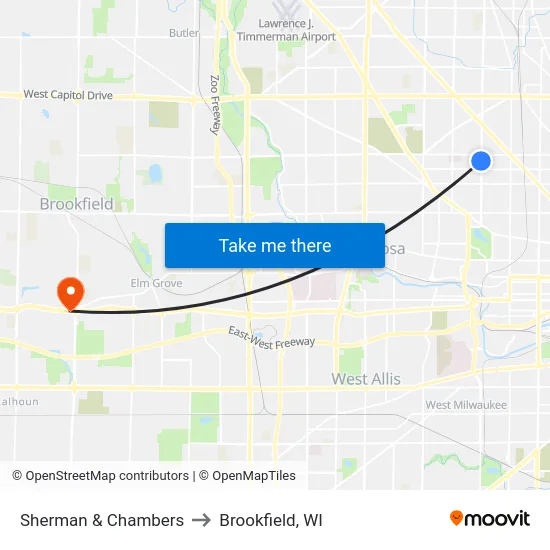 Sherman & Chambers to Brookfield, WI map