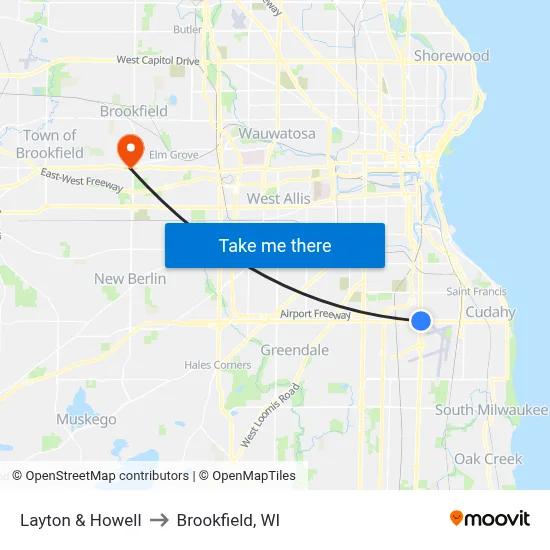 Layton & Howell to Brookfield, WI map