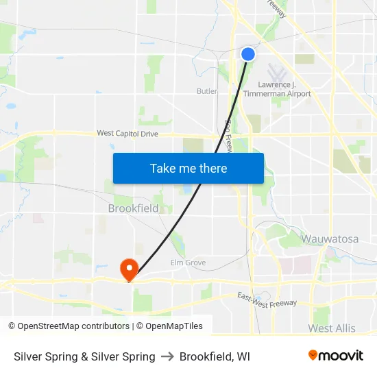 Silver Spring & Silver Spring to Brookfield, WI map
