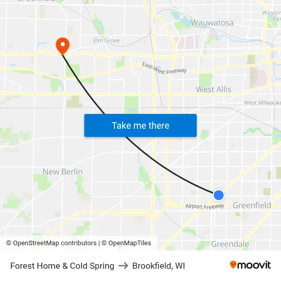 Forest Home & Cold Spring to Brookfield, WI map
