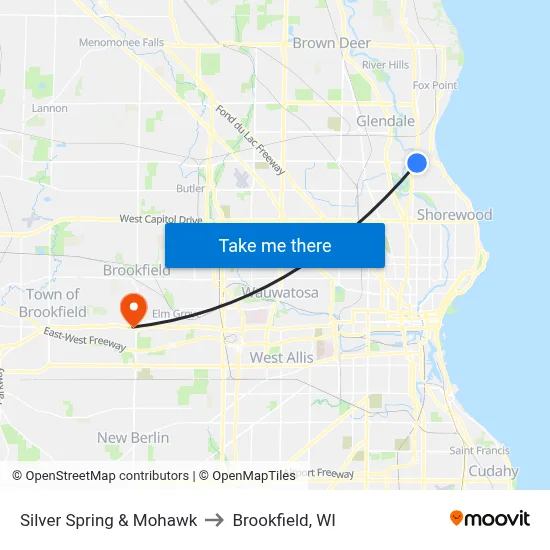 Silver Spring & Mohawk to Brookfield, WI map