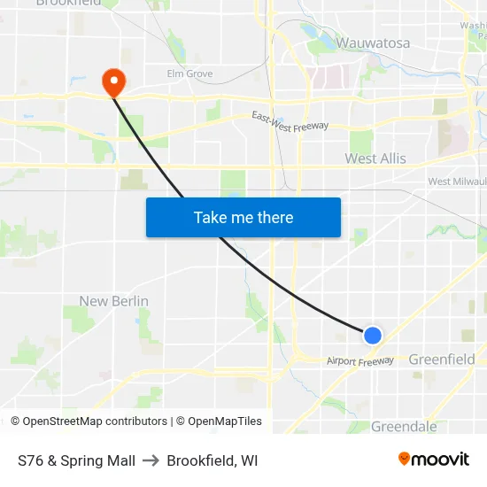 S76 & Spring Mall to Brookfield, WI map