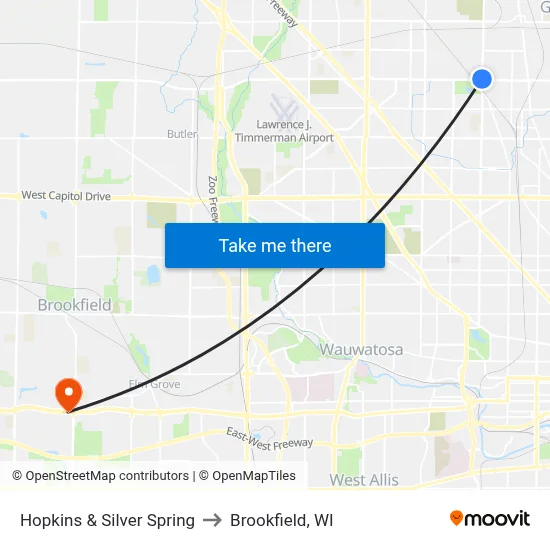 Hopkins & Silver Spring to Brookfield, WI map