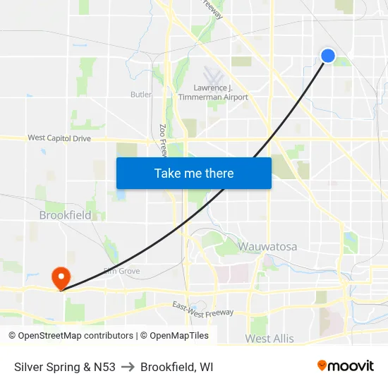Silver Spring & N53 to Brookfield, WI map