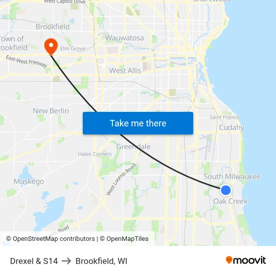Drexel & S14 to Brookfield, WI map