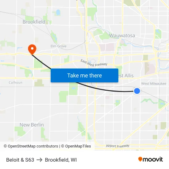 Beloit & S63 to Brookfield, WI map