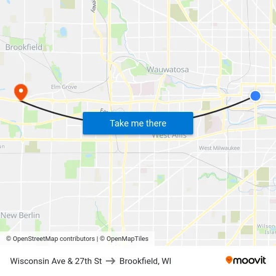 Wisconsin Ave & 27th St to Brookfield, WI map