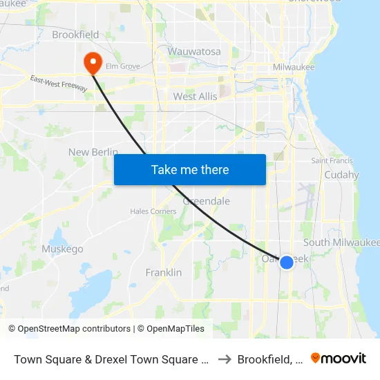 Town Square  & Drexel Town Square Way to Brookfield, WI map