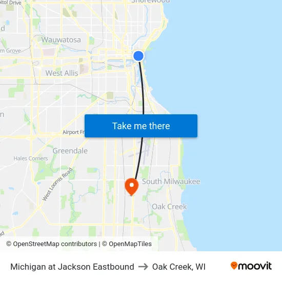 Michigan at Jackson Eastbound to Oak Creek, WI map