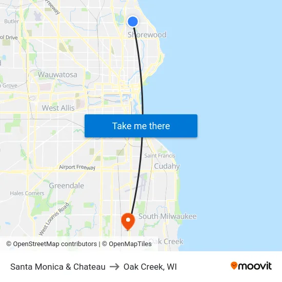 Santa Monica & Chateau to Oak Creek, WI map