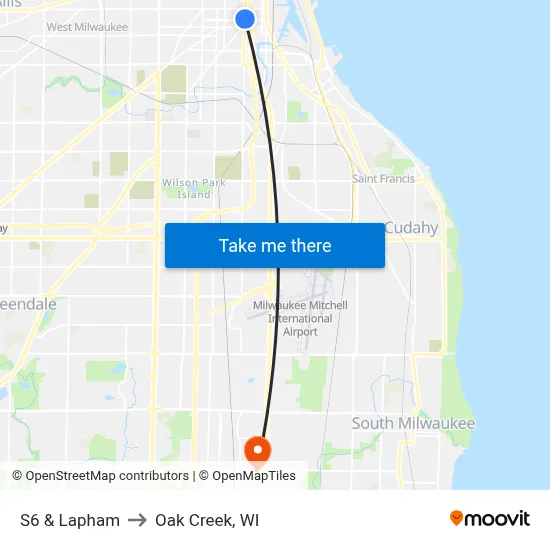 S6 & Lapham to Oak Creek, WI map