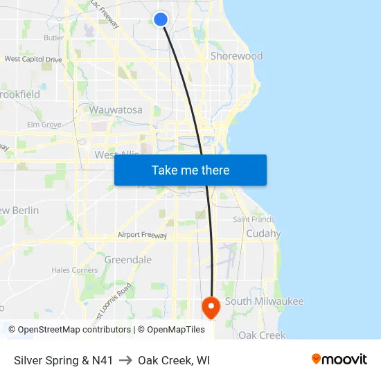Silver Spring & N41 to Oak Creek, WI map