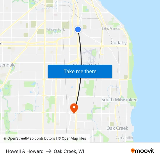 Howell & Howard to Oak Creek, WI map