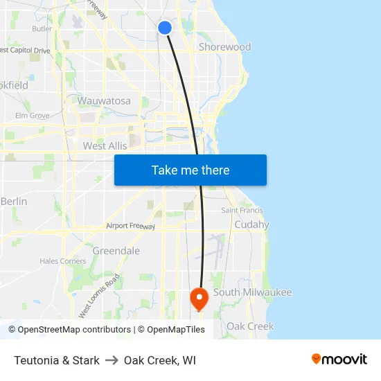 Teutonia & Stark to Oak Creek, WI map