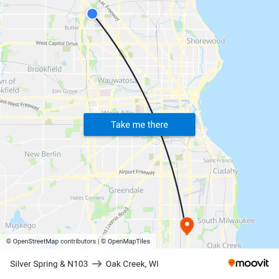 Silver Spring & N103 to Oak Creek, WI map