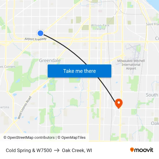 Cold Spring & W7500 to Oak Creek, WI map
