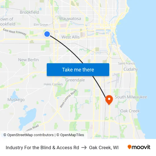 Industry For the Blind & Access Rd to Oak Creek, WI map