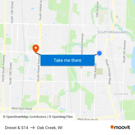 Drexel & S14 to Oak Creek, WI map