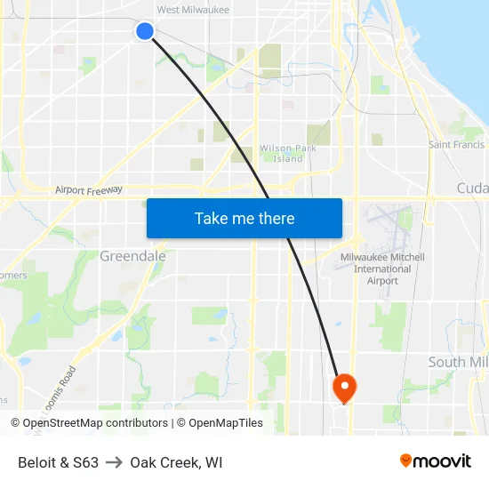 Beloit & S63 to Oak Creek, WI map