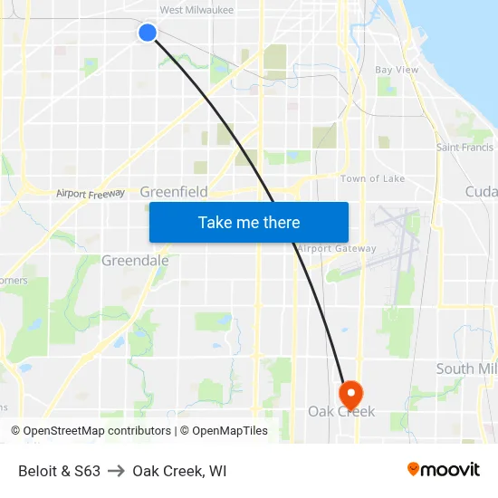 Beloit & S63 to Oak Creek, WI map