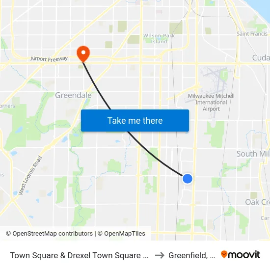 Town Square  & Drexel Town Square Way to Greenfield, WI map