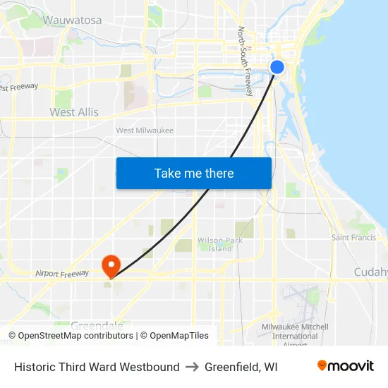 Historic Third Ward Westbound to Greenfield, WI map