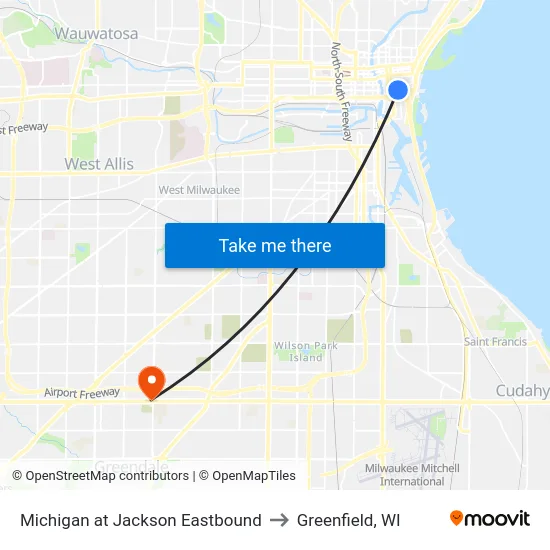 Michigan at Jackson Eastbound to Greenfield, WI map
