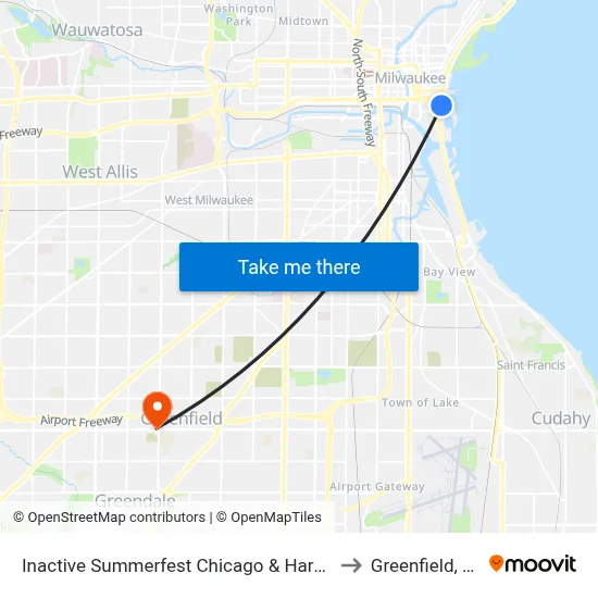 Inactive Summerfest Chicago & Harbor to Greenfield, WI map