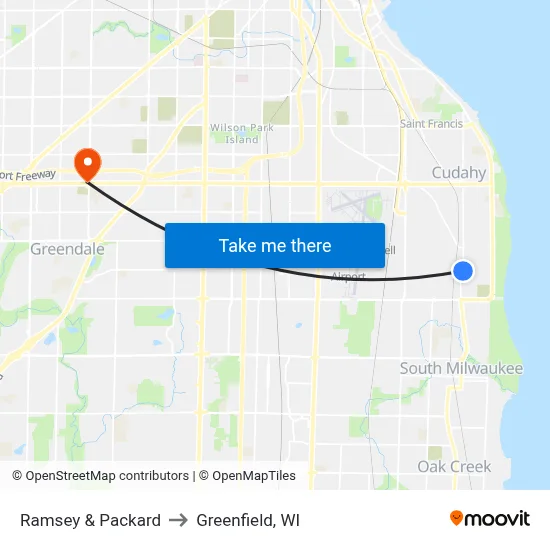 Ramsey & Packard to Greenfield, WI map