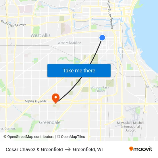 Cesar Chavez & Greenfield to Greenfield, WI map