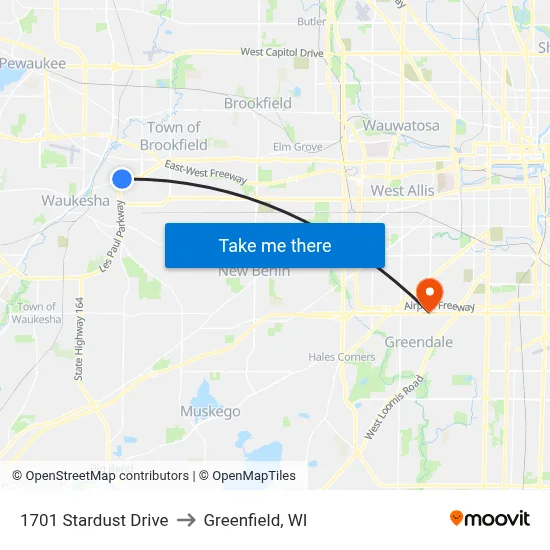 1701 Stardust Drive to Greenfield, WI map