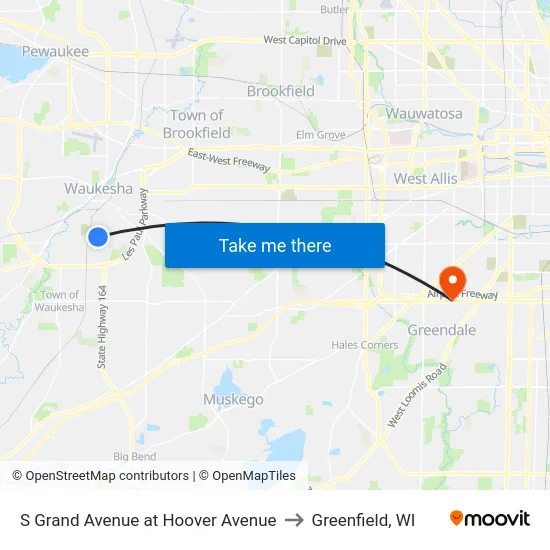 S Grand Avenue at Hoover Avenue to Greenfield, WI map