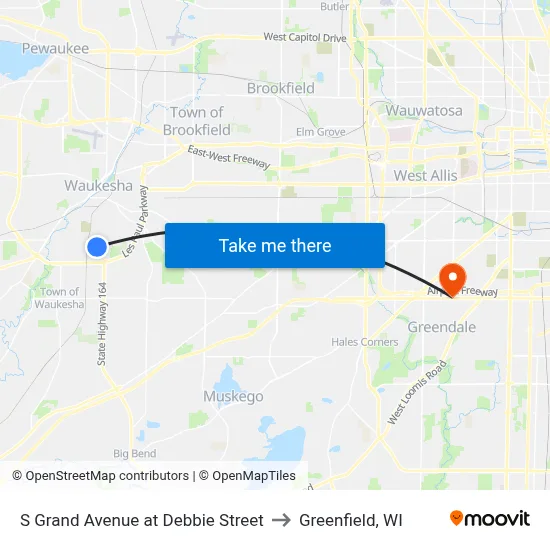 S Grand Avenue at Debbie Street to Greenfield, WI map