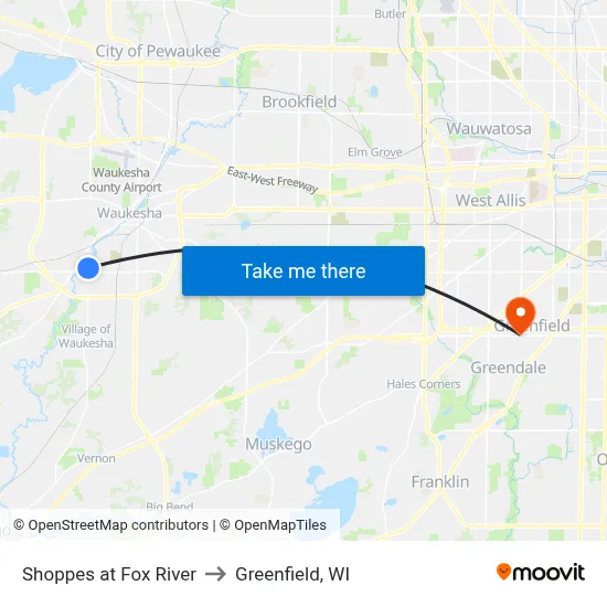 Shoppes at Fox River to Greenfield, WI map