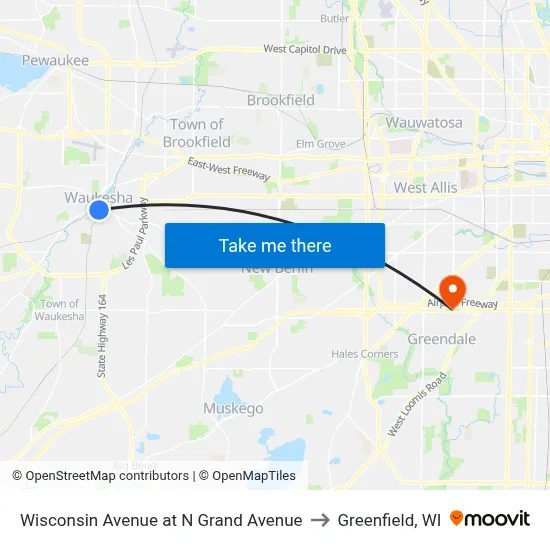 Wisconsin Avenue at N Grand Avenue to Greenfield, WI map