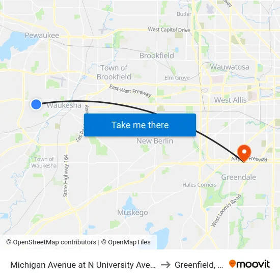 Michigan Avenue at N University Avenue to Greenfield, WI map