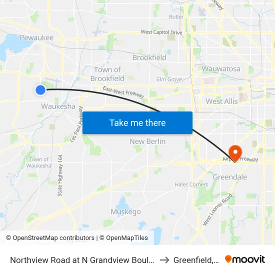 Northview Road at N Grandview Boulevard to Greenfield, WI map