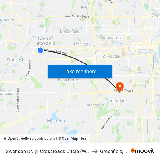 Swenson Dr. @ Crossroads Circle (West) to Greenfield, WI map