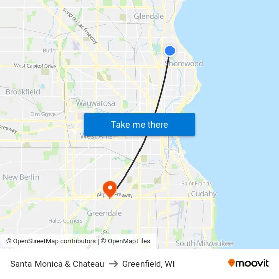 Santa Monica & Chateau to Greenfield, WI map