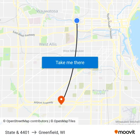 State & 4401 to Greenfield, WI map