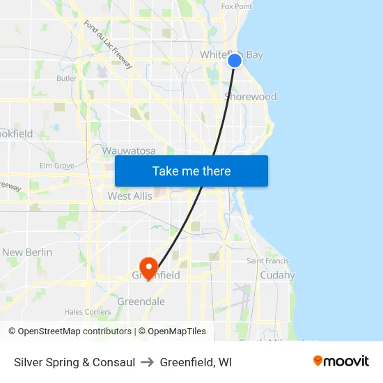 Silver Spring & Consaul to Greenfield, WI map