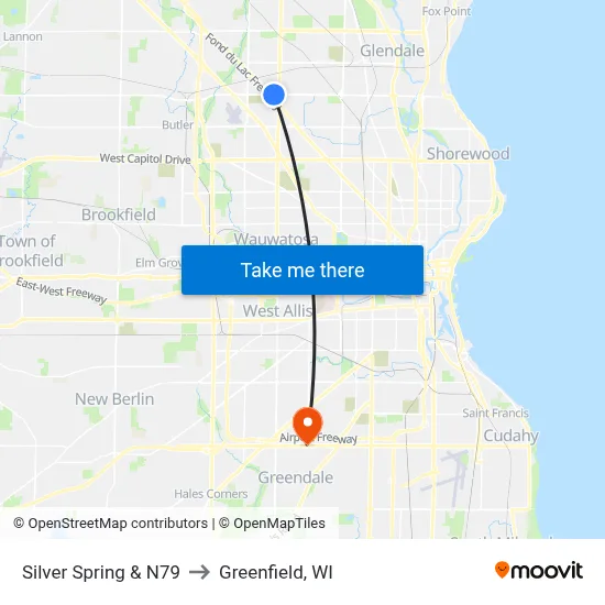 Silver Spring & N79 to Greenfield, WI map