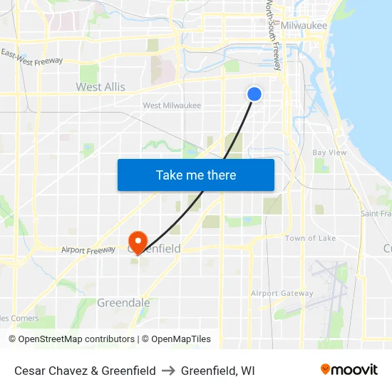 S16  & Greenfield to Greenfield, WI map