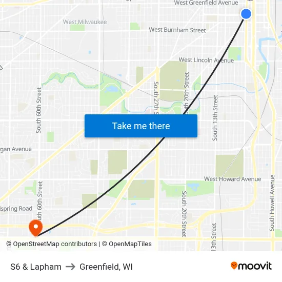 S6 & Lapham to Greenfield, WI map