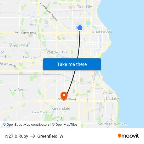 N27 & Ruby to Greenfield, WI map